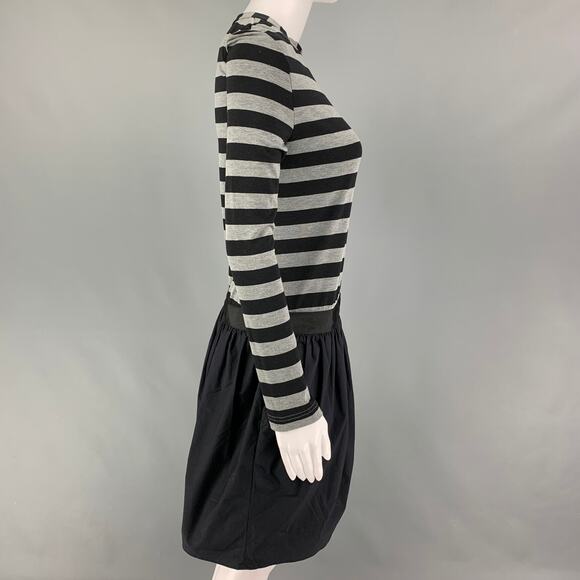KOLOR Size S Black Grey Polyester Blend Stripe Long Sleeve Dress - Picture 2 of 6